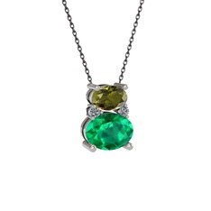 Thea Kolye - Peridot, yeşil kuvars ve pırlanta 8 ayar beyaz altın kolye (0.036 karat, 40 cm gümüş rolo zincir) #beftfu