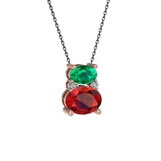 Thea Kolye - Yeşil kuvars, garnet ve swarovski 14 ayar rose altın kolye (40 cm gümüş rolo zincir) #blsjgf