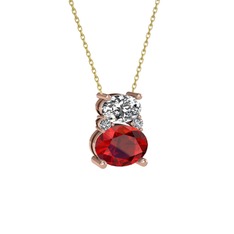 Beyaz zirkon, garnet ve swarovski 18 ayar rose altın kolye (40 cm gümüş rolo zincir)