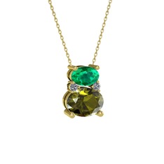 Yeşil kuvars, peridot ve pırlanta 14 ayar altın kolye (0.036 karat, 40 cm altın rolo zincir)
