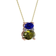 Thea Kolye - Lab safir, peridot ve pırlanta 14 ayar rose altın kolye (0.036 karat, 40 cm altın rolo zincir) #ca3iq6