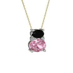 Thea Kolye - Siyah zirkon, pembe kuvars ve swarovski 14 ayar beyaz altın kolye (40 cm altın rolo zincir) #ccmbm3