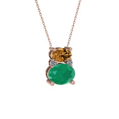 Thea Kolye - Dumanlı kuvars, kök zümrüt ve pırlanta 8 ayar rose altın kolye (0.036 karat, 40 cm rose altın rolo zincir) #cejzdd