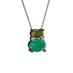 Thea Kolye - Peridot, kök zümrüt ve swarovski 925 ayar siyah rodyum kaplama gümüş kolye (40 cm gümüş rolo zincir) #ckhjat