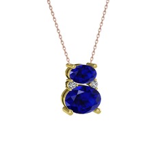Lab safir ve swarovski 8 ayar altın kolye (40 cm gümüş rolo zincir)