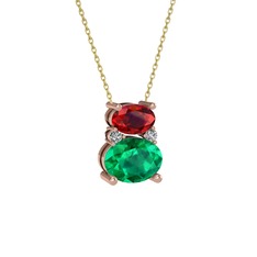Garnet, yeşil kuvars ve swarovski 18 ayar rose altın kolye (40 cm altın rolo zincir)