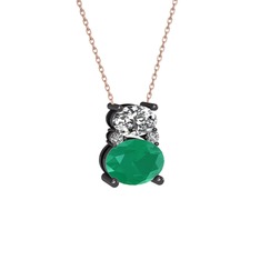 Thea Kolye - Swarovski ve kök zümrüt 925 ayar siyah rodyum kaplama gümüş kolye (40 cm rose altın rolo zincir) #cuyk1a
