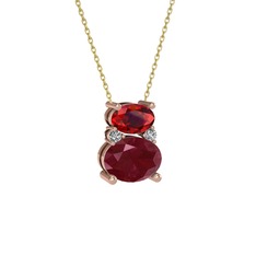 Thea Kolye - Garnet, kök yakut ve swarovski 14 ayar rose altın kolye (40 cm gümüş rolo zincir) #cwm884