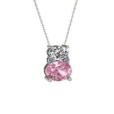 Swarovski, pembe kuvars ve pırlanta 18 ayar beyaz altın kolye (0.036 karat, 40 cm gümüş rolo zincir)