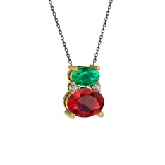 Yeşil kuvars, garnet ve swarovski 925 ayar altın kaplama gümüş kolye (40 cm gümüş rolo zincir)