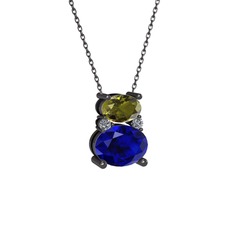 Thea Kolye - Peridot, lab safir ve pırlanta 925 ayar siyah rodyum kaplama gümüş kolye (0.036 karat, 40 cm gümüş rolo zincir) #dgyxh6