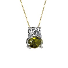 Thea Kolye - Beyaz zirkon, peridot ve pırlanta 14 ayar beyaz altın kolye (0.036 karat, 40 cm altın rolo zincir) #dobi6q