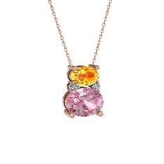 Thea Kolye - Sitrin, pembe kuvars ve swarovski 8 ayar rose altın kolye (40 cm rose altın rolo zincir) #dq1i04