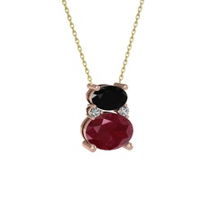 Thea Kolye - Siyah zirkon, kök yakut ve swarovski 925 ayar rose altın kaplama gümüş kolye (40 cm altın rolo zincir) #dsk8wm