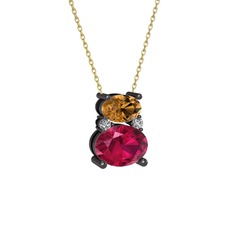 Thea Kolye - Dumanlı kuvars, rodolit garnet ve swarovski 925 ayar siyah rodyum kaplama gümüş kolye (40 cm altın rolo zincir) #dyorsx
