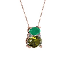 Thea Kolye - Kök zümrüt, peridot ve pırlanta 8 ayar rose altın kolye (0.036 karat, 40 cm rose altın rolo zincir) #e3uxvp