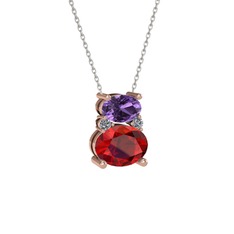 Thea Kolye - Ametist, garnet ve pırlanta 8 ayar rose altın kolye (0.036 karat, 40 cm beyaz altın rolo zincir) #e6s37w