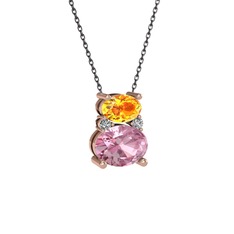 Sitrin, pembe kuvars ve swarovski 925 ayar rose altın kaplama gümüş kolye (40 cm gümüş rolo zincir)