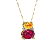 Thea Kolye - Sitrin, rodolit garnet ve swarovski 14 ayar altın kolye (40 cm altın rolo zincir) #eqt3j7