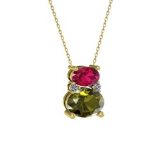 Thea Kolye - Rodolit garnet, peridot ve pırlanta 14 ayar altın kolye (0.036 karat, 40 cm altın rolo zincir) #etbf6z