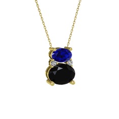 Thea Kolye - Lab safir, siyah zirkon ve swarovski 8 ayar altın kolye (40 cm altın rolo zincir) #evrl4c