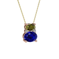 Thea Kolye - Peridot, lab safir ve swarovski 8 ayar rose altın kolye (40 cm altın rolo zincir) #ewcsfw