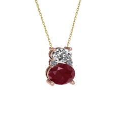 Thea Kolye - Beyaz zirkon, kök yakut ve pırlanta 18 ayar rose altın kolye (0.036 karat, 40 cm altın rolo zincir) #ewyob7