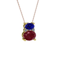 Lab safir, kök yakut ve pırlanta 8 ayar altın kolye (0.036 karat, 40 cm gümüş rolo zincir)