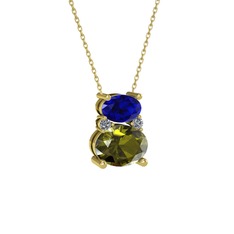 Lab safir, peridot ve pırlanta 8 ayar altın kolye (0.036 karat, 40 cm altın rolo zincir)