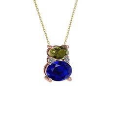 Thea Kolye - Peridot, lab safir ve pırlanta 8 ayar rose altın kolye (0.036 karat, 40 cm altın rolo zincir) #fk2o9w