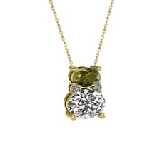 Thea Kolye - Peridot, swarovski ve pırlanta 8 ayar altın kolye (0.036 karat, 40 cm gümüş rolo zincir) #for1h3