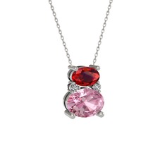Thea Kolye - Garnet, pembe kuvars ve swarovski 18 ayar beyaz altın kolye (40 cm beyaz altın rolo zincir) #fv4oqc
