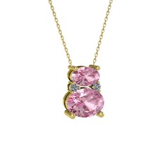 Pembe kuvars ve pırlanta 925 ayar altın kaplama gümüş kolye (0.036 karat, 40 cm gümüş rolo zincir)