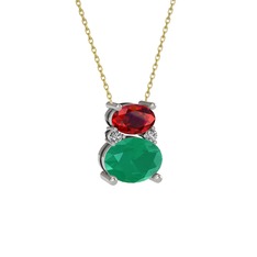 Thea Kolye - Garnet, kök zümrüt ve swarovski 18 ayar beyaz altın kolye (40 cm gümüş rolo zincir) #g3e3bn