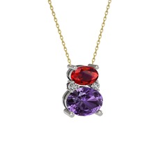 Garnet, ametist ve swarovski 925 ayar gümüş kolye (40 cm altın rolo zincir)