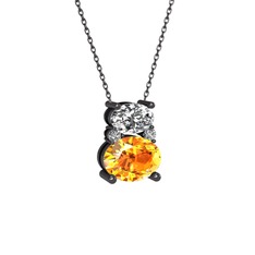 Thea Kolye - Swarovski ve sitrin 925 ayar siyah rodyum kaplama gümüş kolye (40 cm gümüş rolo zincir) #g78hre