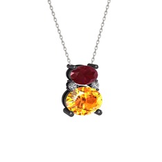 Thea Kolye - Kök yakut, sitrin ve swarovski 925 ayar siyah rodyum kaplama gümüş kolye (40 cm gümüş rolo zincir) #gahwb9