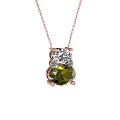 Thea Kolye - Beyaz zirkon, peridot ve pırlanta 14 ayar rose altın kolye (0.036 karat, 40 cm gümüş rolo zincir) #gj1nyr