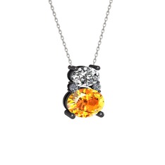Thea Kolye - Swarovski, sitrin ve pırlanta 925 ayar siyah rodyum kaplama gümüş kolye (0.036 karat, 40 cm beyaz altın rolo zincir) #gl96lh