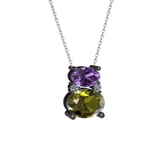 Thea Kolye - Ametist, peridot ve pırlanta 925 ayar siyah rodyum kaplama gümüş kolye (0.036 karat, 40 cm beyaz altın rolo zincir) #gllfq4
