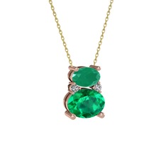 Thea Kolye - Kök zümrüt, yeşil kuvars ve swarovski 14 ayar rose altın kolye (40 cm gümüş rolo zincir) #gmip6l