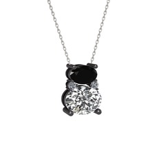 Siyah zirkon, swarovski ve pırlanta 925 ayar siyah rodyum kaplama gümüş kolye (0.036 karat, 40 cm gümüş rolo zincir)