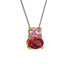 Thea Kolye - Pembe kuvars, garnet ve pırlanta 18 ayar altın kolye (0.036 karat, 40 cm gümüş rolo zincir) #gqi7pq
