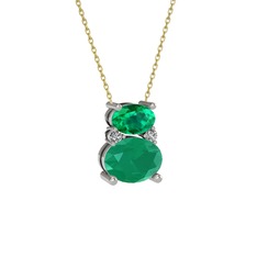 Thea Kolye - Yeşil kuvars, kök zümrüt ve swarovski 18 ayar beyaz altın kolye (40 cm gümüş rolo zincir) #gt8iob