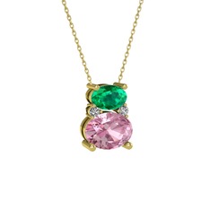 Thea Kolye - Yeşil kuvars, pembe kuvars ve swarovski 14 ayar altın kolye (40 cm altın rolo zincir) #gvdfpl