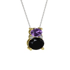 Thea Kolye - Ametist, siyah zirkon ve swarovski 8 ayar altın kolye (40 cm beyaz altın rolo zincir) #h08ara