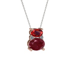 Thea Kolye - Garnet, kök yakut ve pırlanta 8 ayar rose altın kolye (0.036 karat, 40 cm beyaz altın rolo zincir) #h22kfz