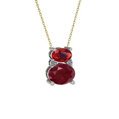 Thea Kolye - Garnet, kök yakut ve pırlanta 8 ayar beyaz altın kolye (0.036 karat, 40 cm altın rolo zincir) #h62109