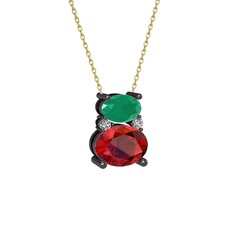 Thea Kolye - Kök zümrüt, garnet ve swarovski 925 ayar siyah rodyum kaplama gümüş kolye (40 cm altın rolo zincir) #hdokmh