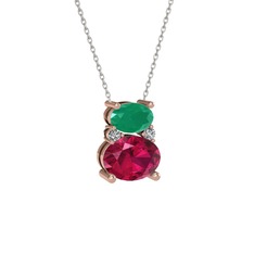 Thea Kolye - Kök zümrüt, rodolit garnet ve swarovski 14 ayar rose altın kolye (40 cm gümüş rolo zincir) #hg5zuv